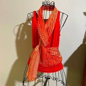 Max Mara stretch tank with attached silk scarf